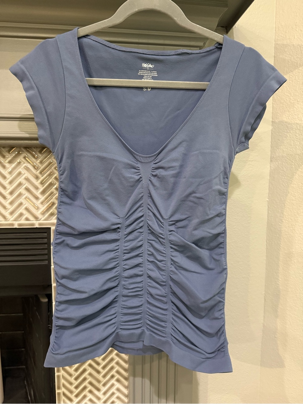 Mossimo Dusty Blue Ruched V-Neck Short Sleeve Top